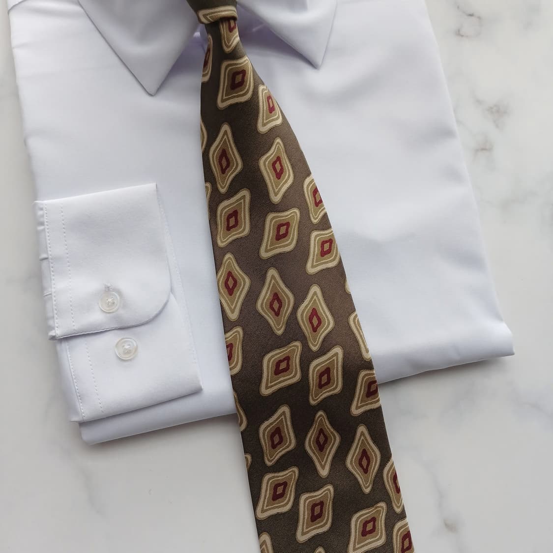 아쿠아스큐텀 브라운 다이아몬드 패턴 넥타이 9.4cm A등급 A18573 상품이미지5