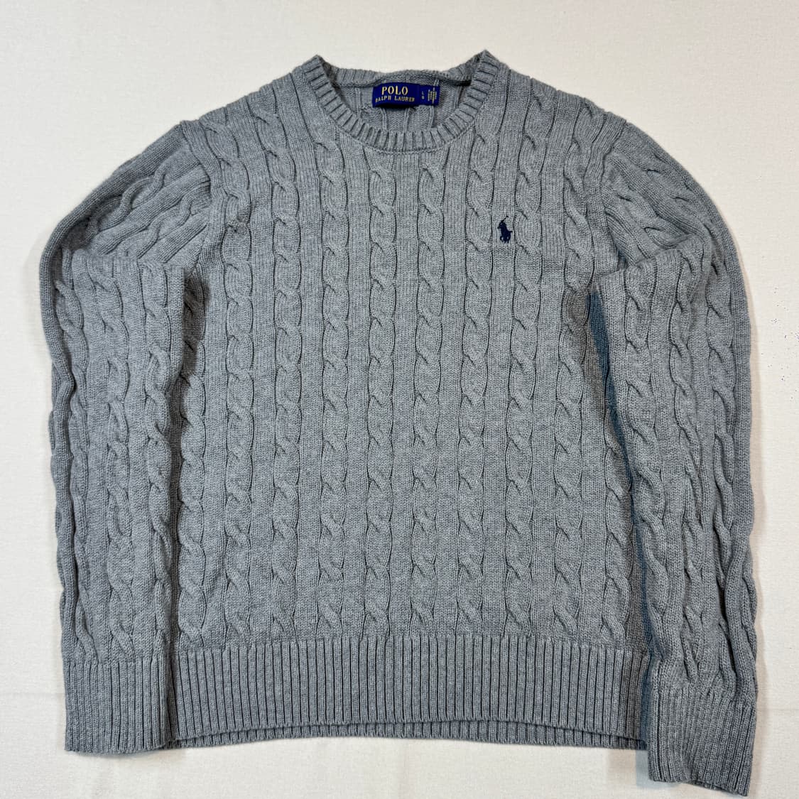 L) 폴로 랄프로렌 코튼 케이블 꽈배기 라운드넥 니트 그레이 상품이미지2