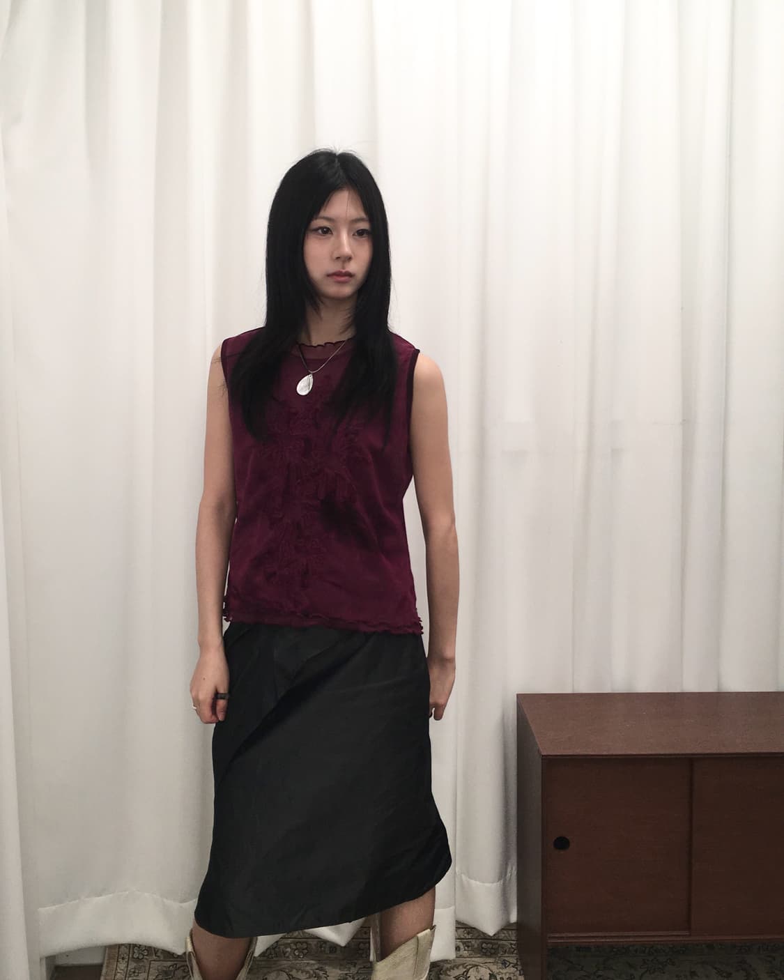 버건디 플라워 슬리브리스 상품이미지2