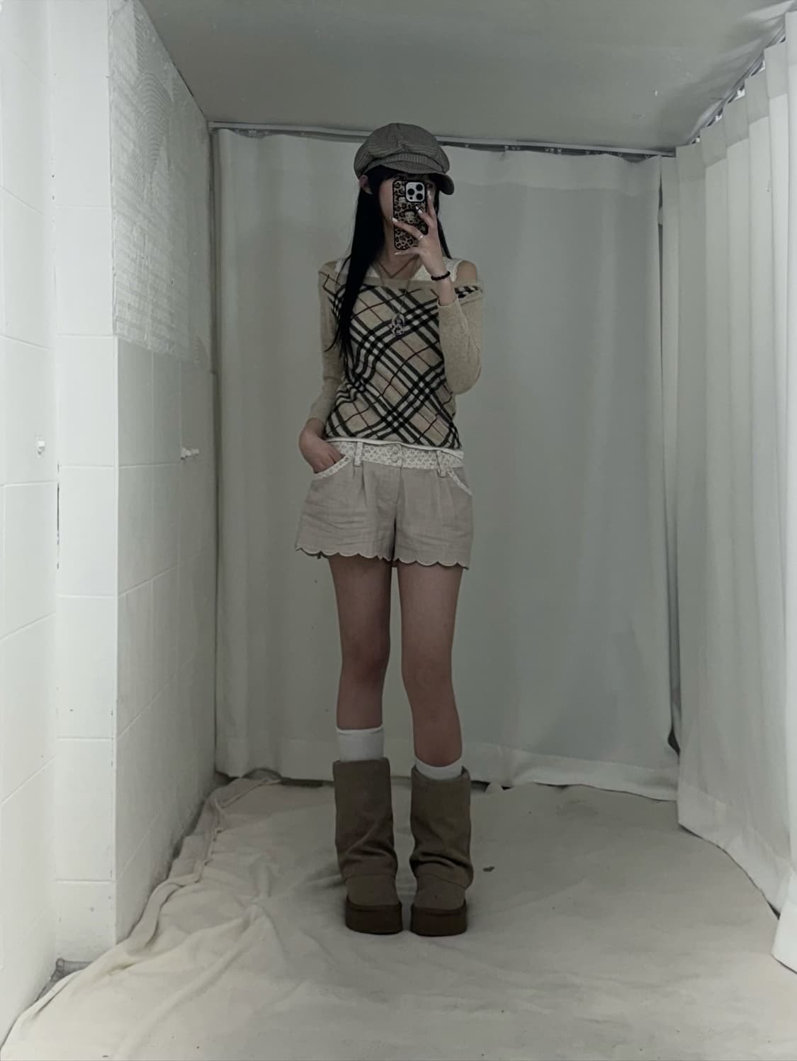 버버리 오픈숄더 니트 니혼진 라떼 히메 갸루 코디세트 상품이미지3