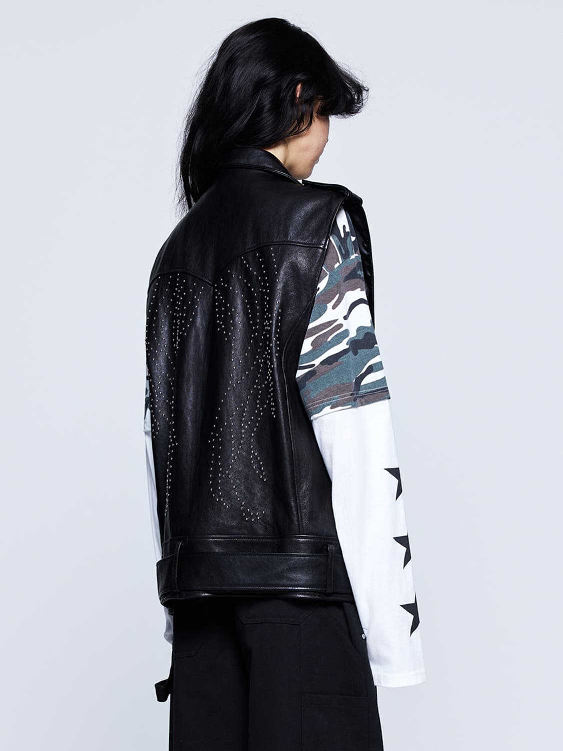 STEPPA  오버핏 메탈 엔젤윙 스터드 양가죽 베스트 상품이미지3