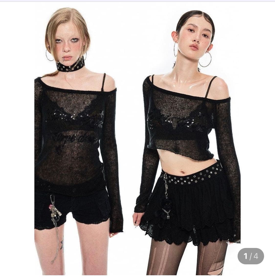 원진 스튜디오 시스루 오프숄더 스팽글 니트 구해요 상품이미지1