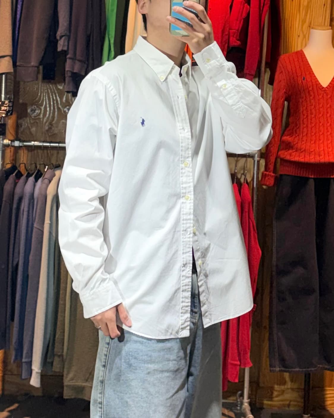 XL 폴로랄프로렌 슬림핏 네이비 포니 화이트 셔츠 상품이미지1