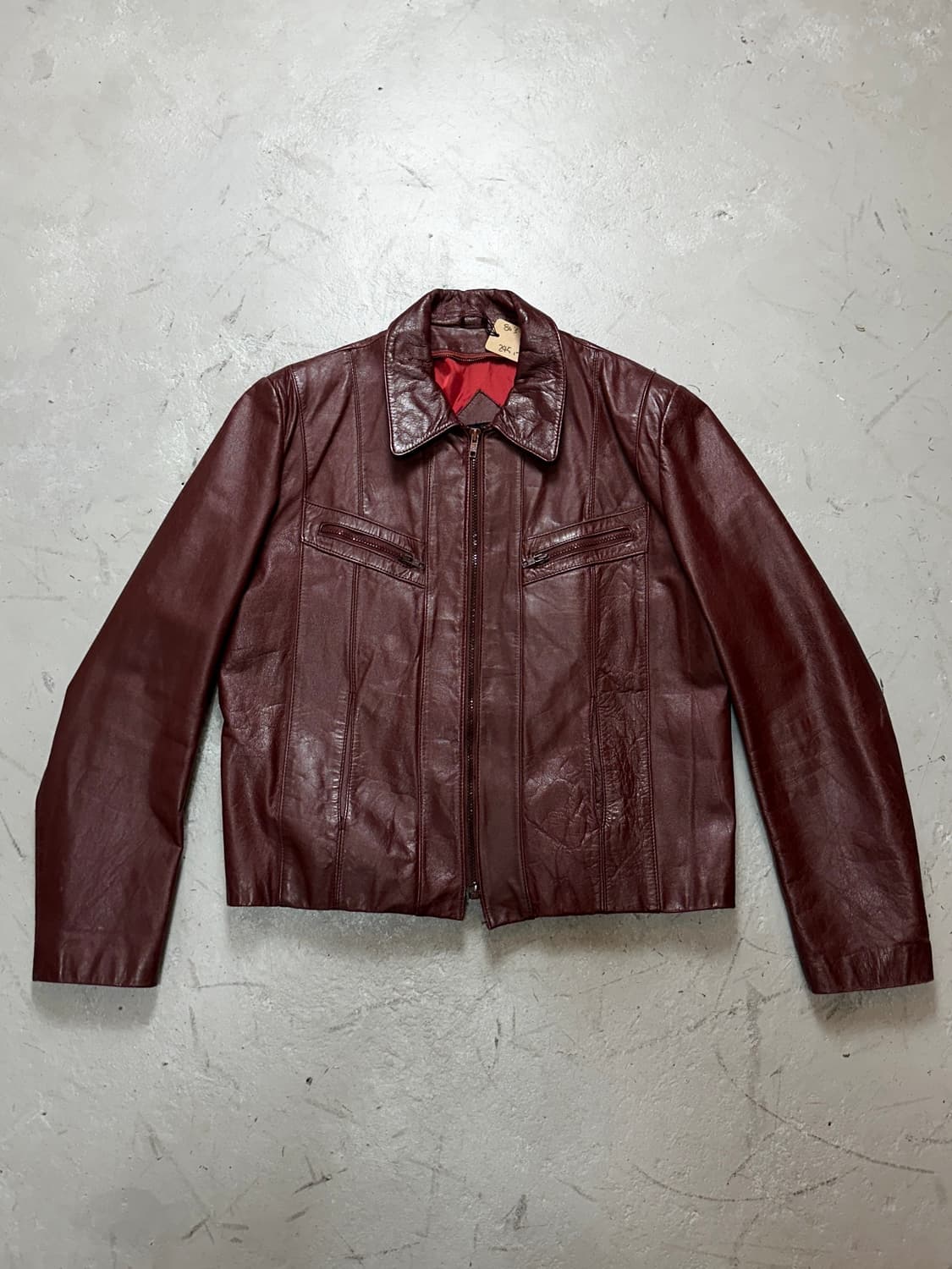 80's 빈티지 버건디 크롭 레더 자켓 파이트 클럽 타일러 더든 상품이미지1