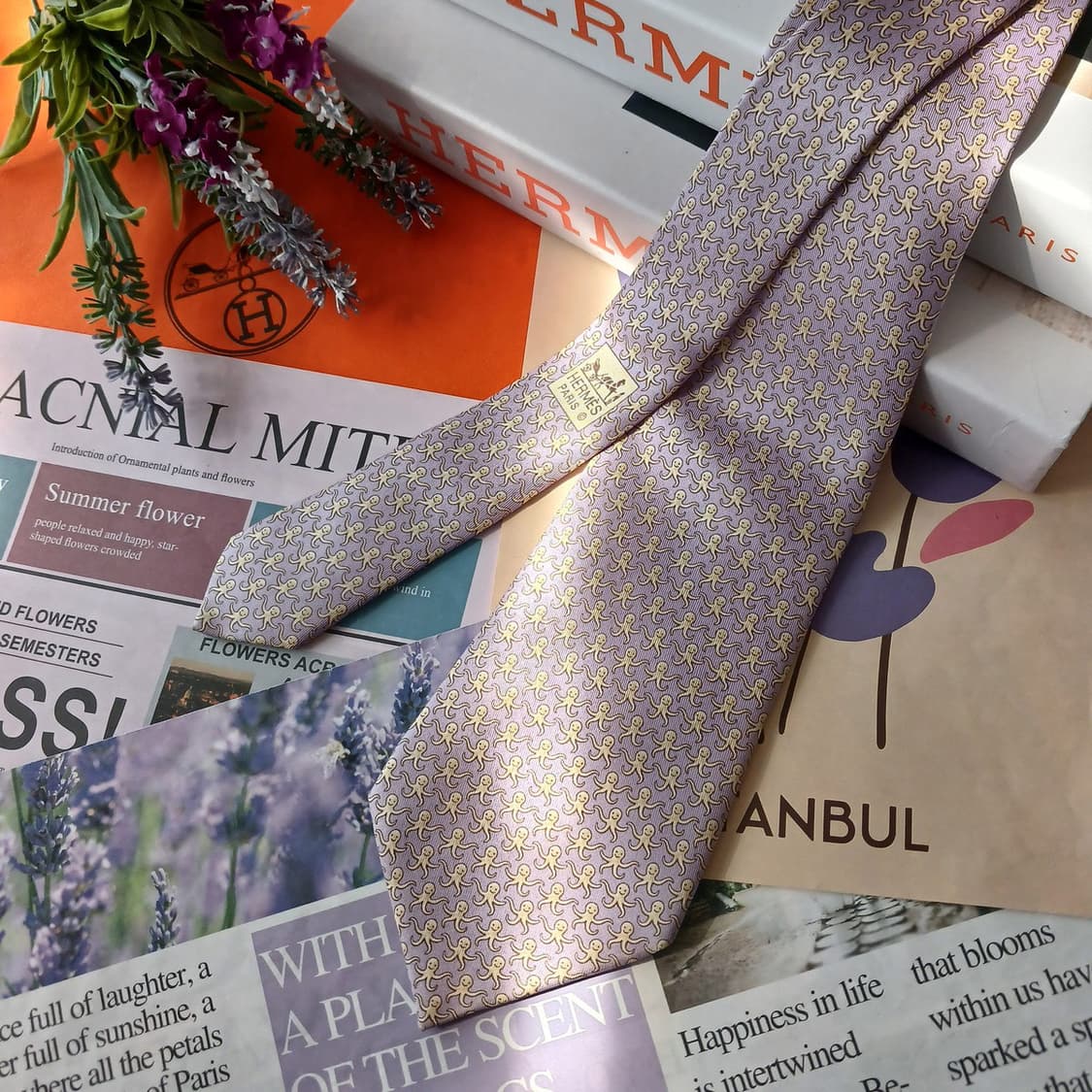 에르메스 실크 라벤더 문어 패턴 넥타이 9.5cm A등급 A18881
 상품이미지3