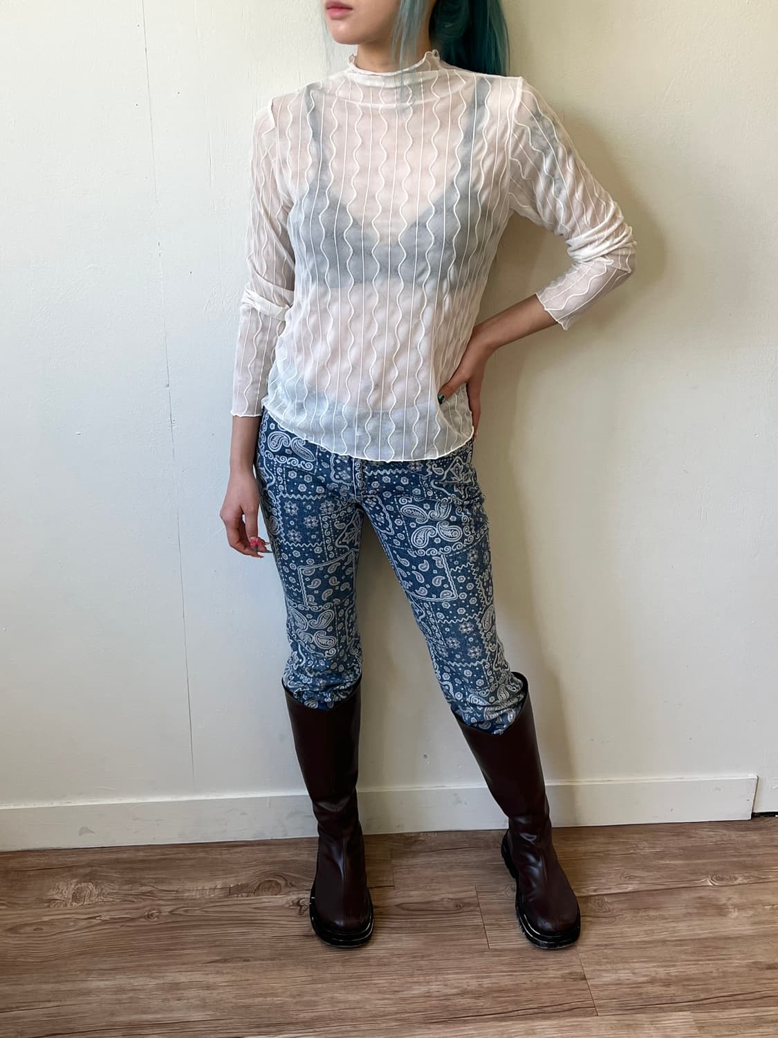 japan vtg 화이트 시스루 터틀넥  상품이미지7