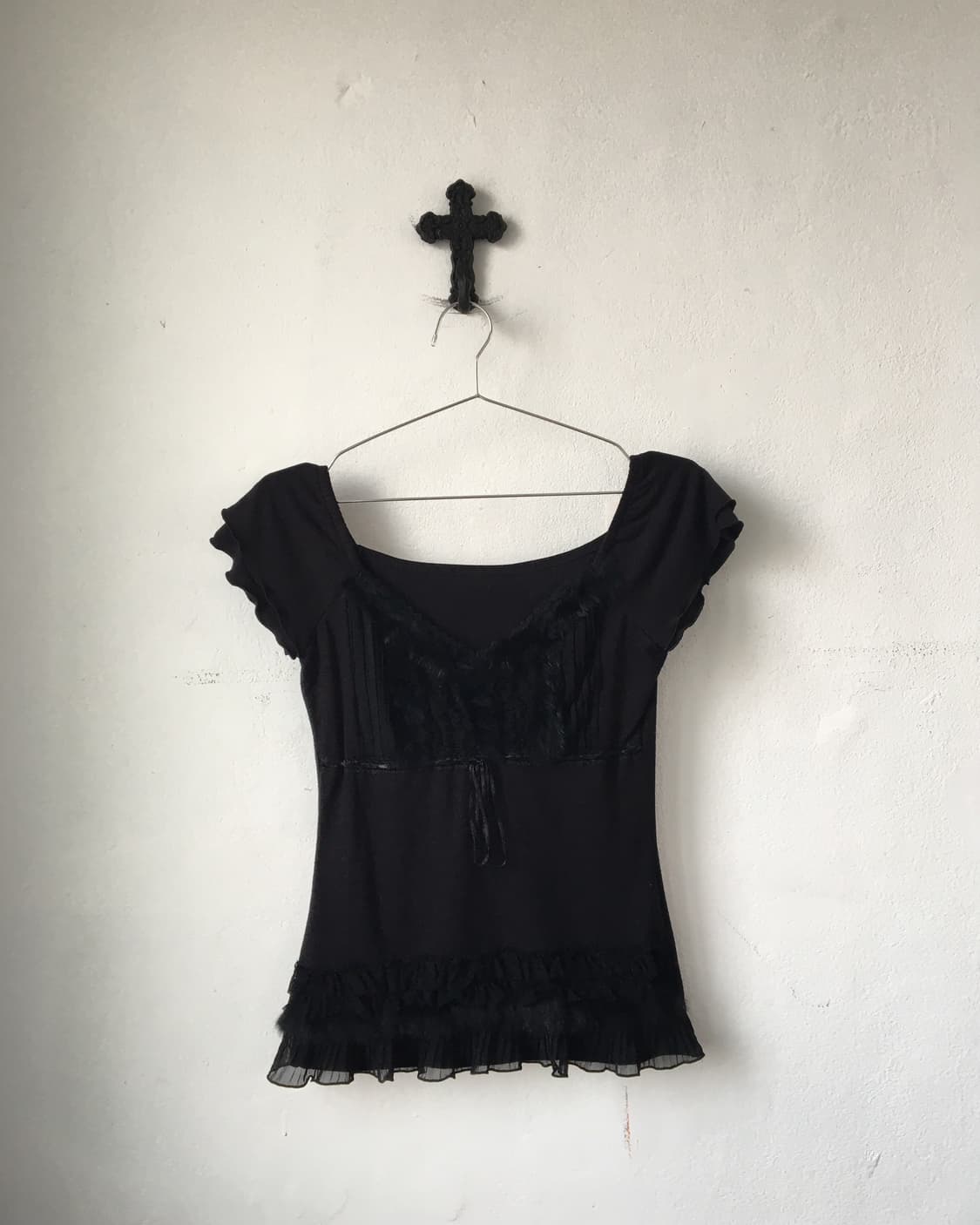 Fur trimming frill t shirt 상품이미지1