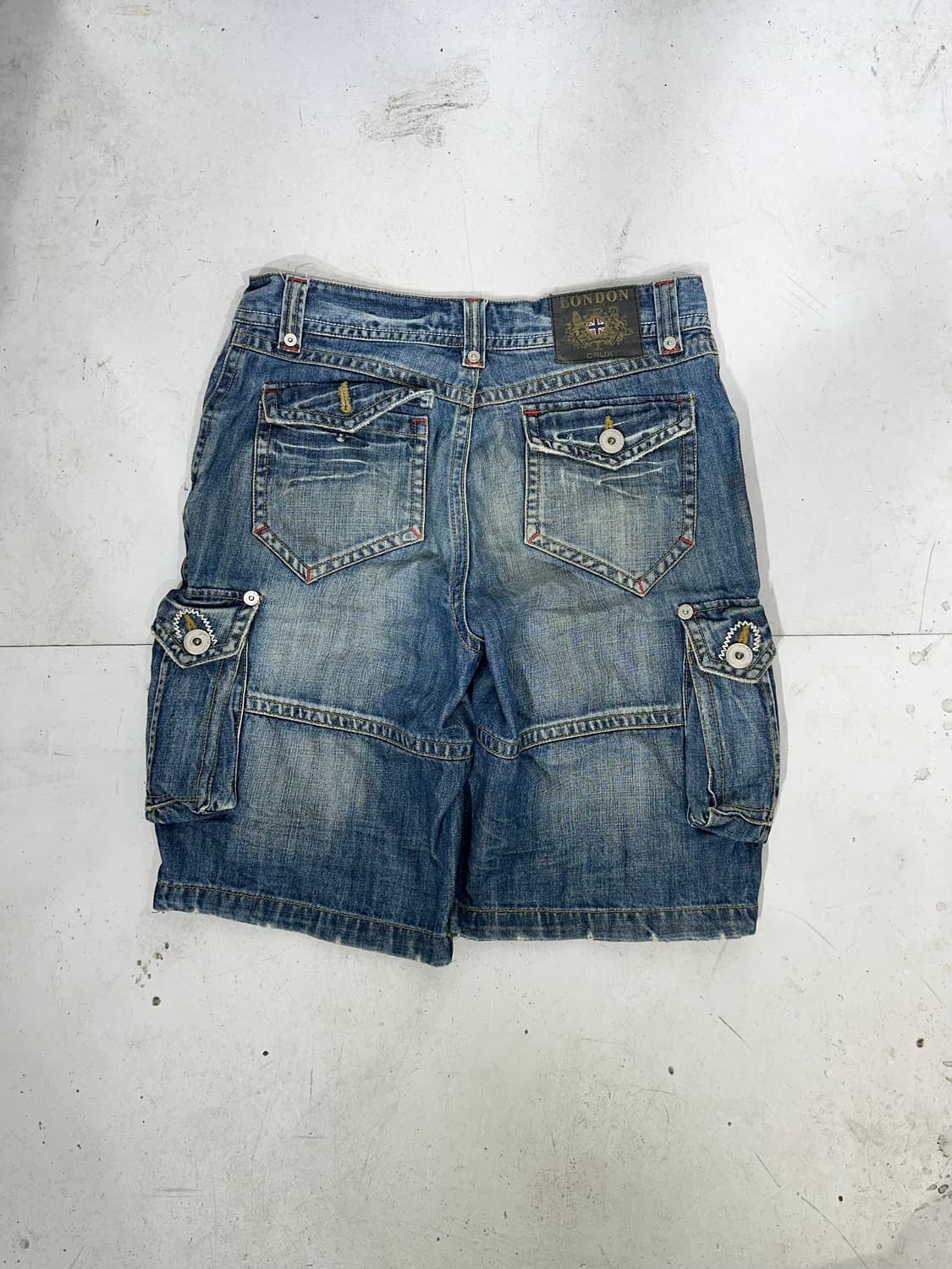 90s 빈티지 중청 포켓 디테일 데님 청 카고 버뮤다 와이드 반바지  상품이미지5