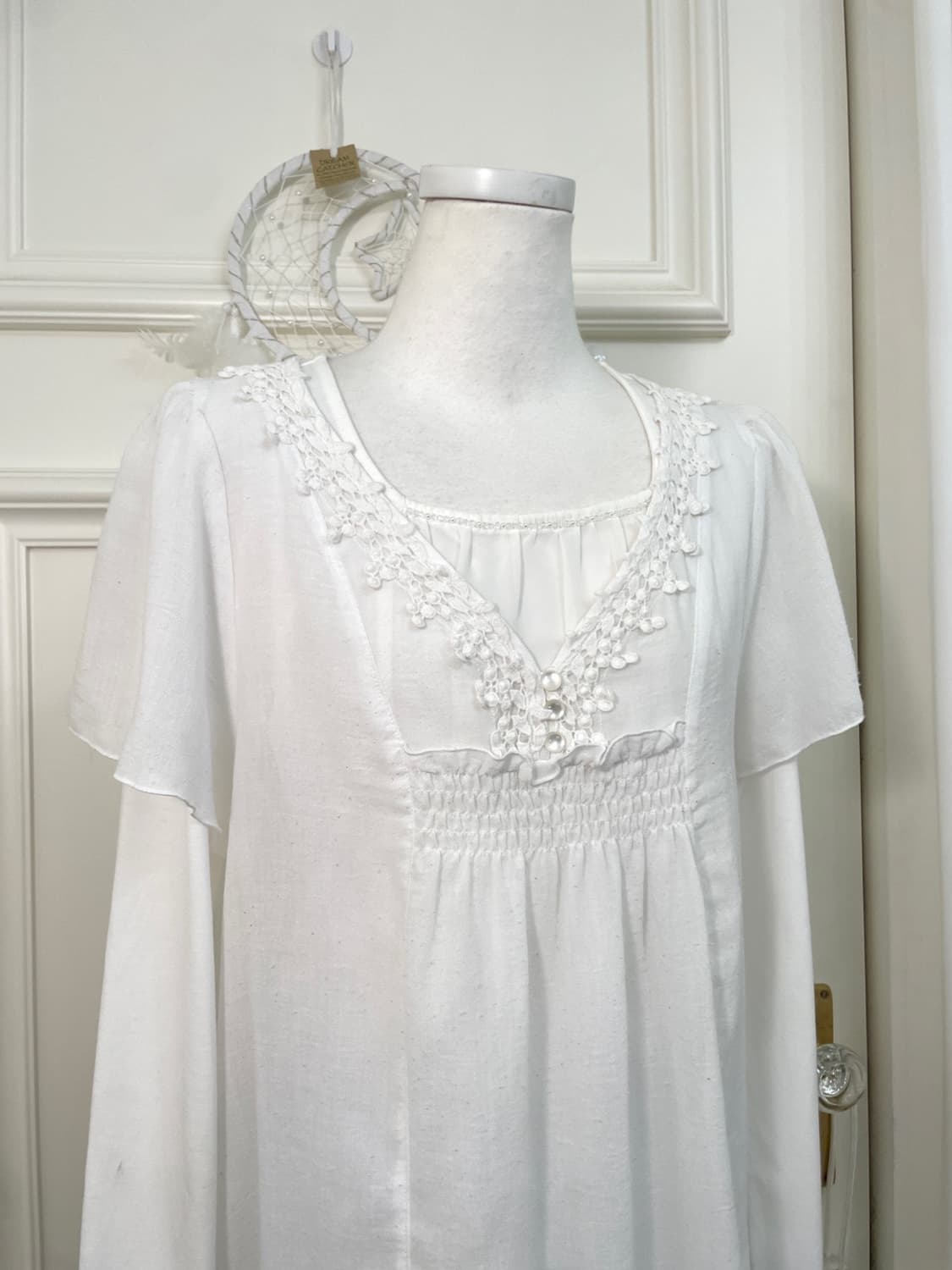 white lace point puff blouse&beads shirr 상품이미지6