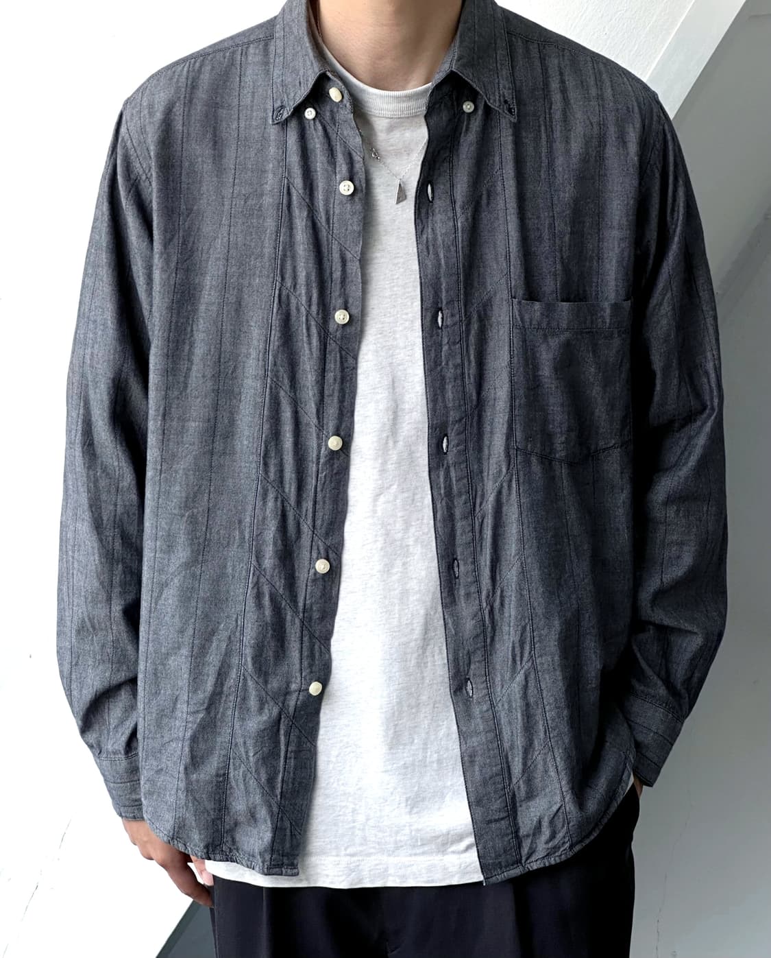 Cotton chambray panel cropped shirt 상품이미지7