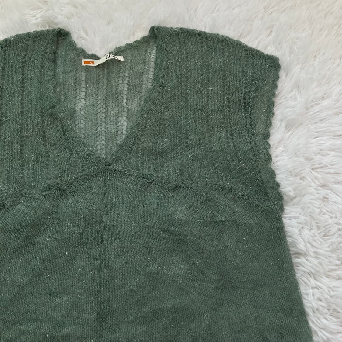 빈티지 민트 펄 브이넥 니트 조끼 781 y2k 스트릿 갸루 펑키 일본빈 상품이미지3