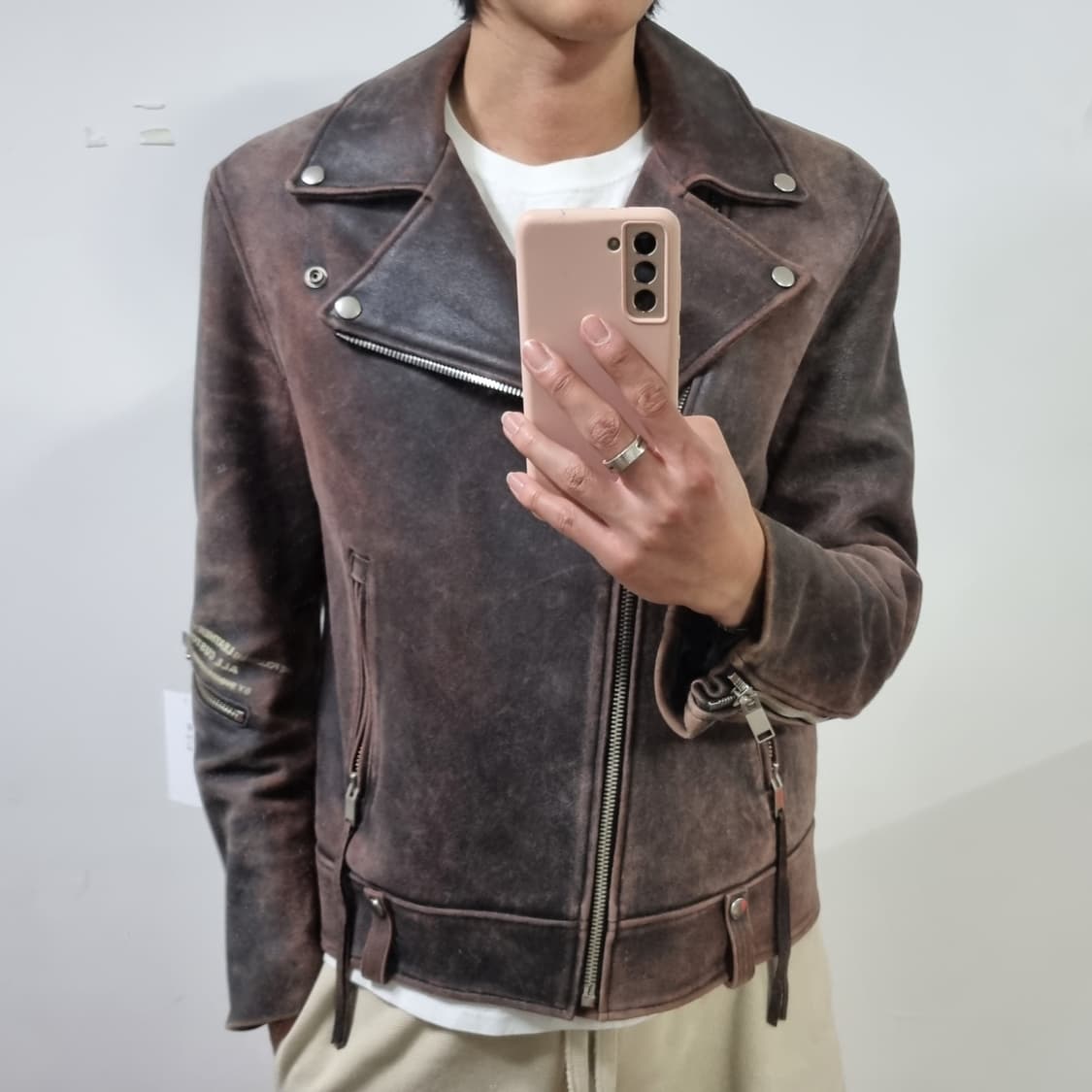 시스템 옴므 브라운 워시드 레더자켓  상품이미지4