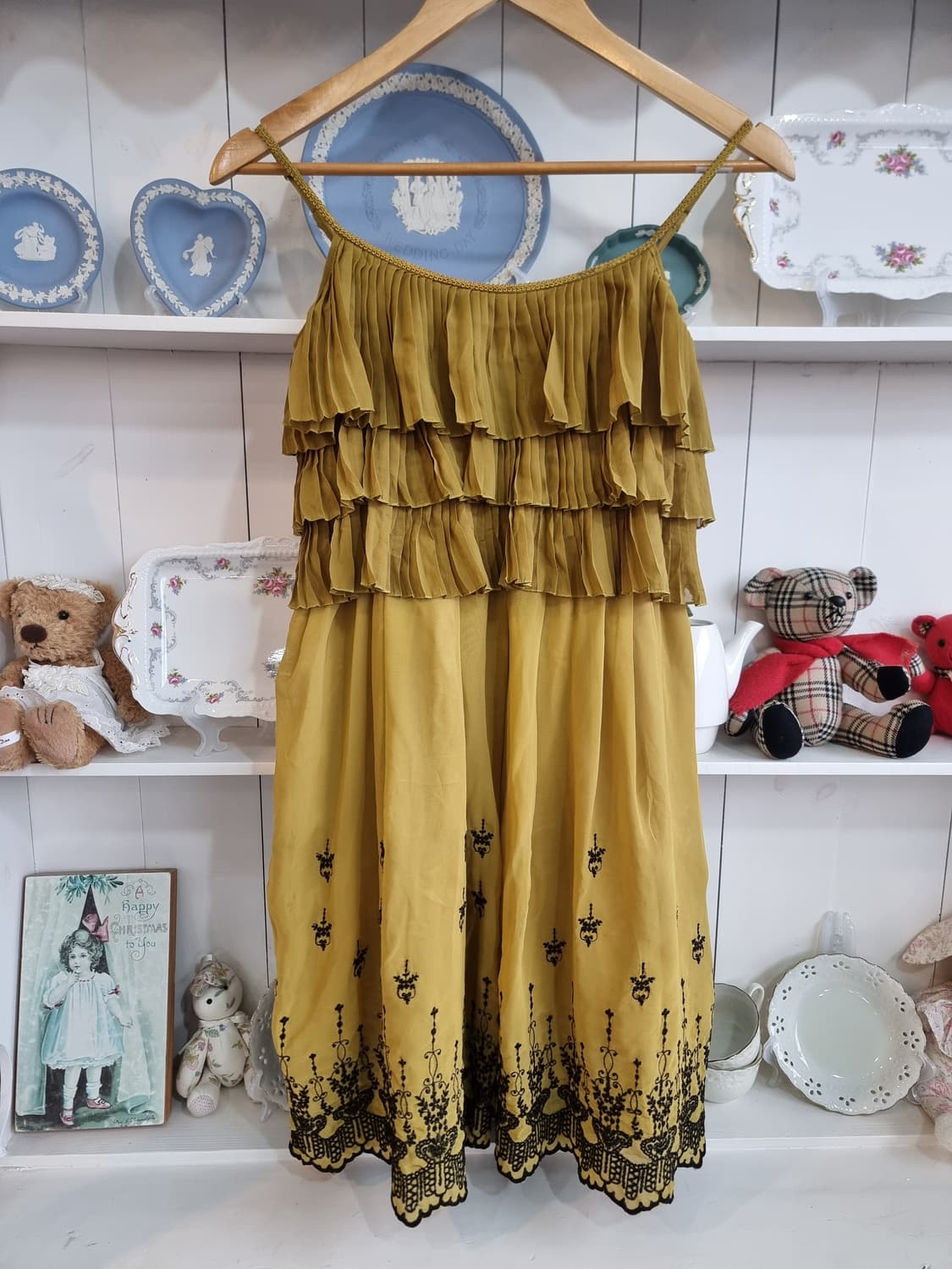 axes femme, 액시스 팜 머스터드 골드 프릴 맥시 원피스 상품이미지1