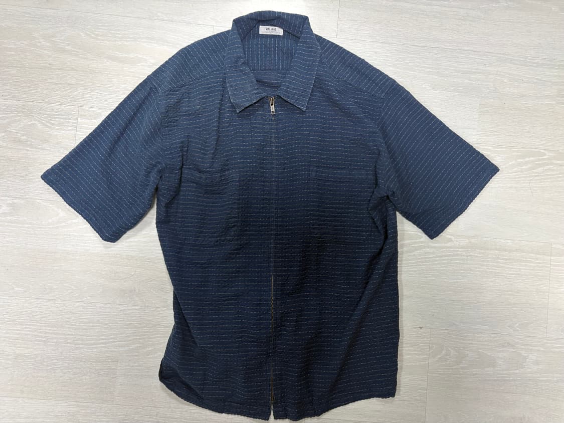 빈티지 스트라이프 네이비 반팔 셔츠 상품이미지1