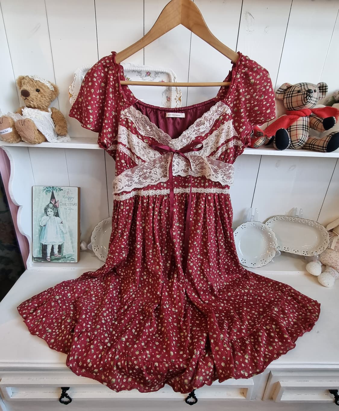 엑시즈팜 axes femme 와인 잔꽃 레이스 원피스 상품이미지1