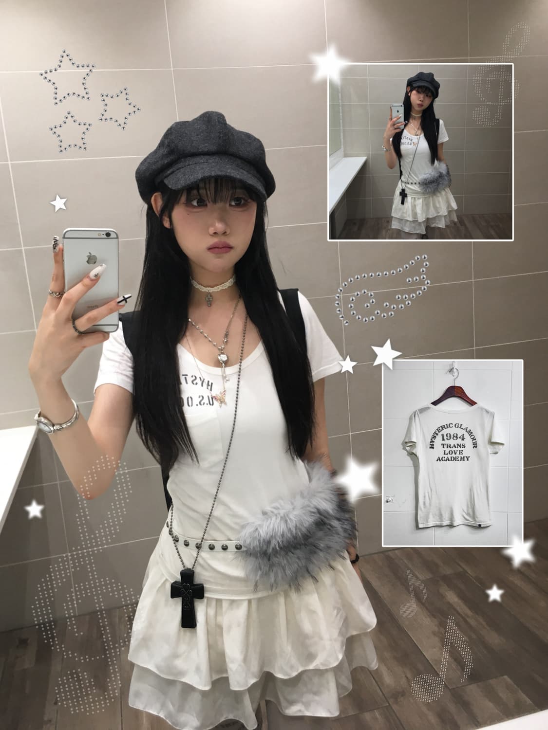 히스테릭글래머 화이트 로고 프린팅 유넥 반팔티 상품이미지1