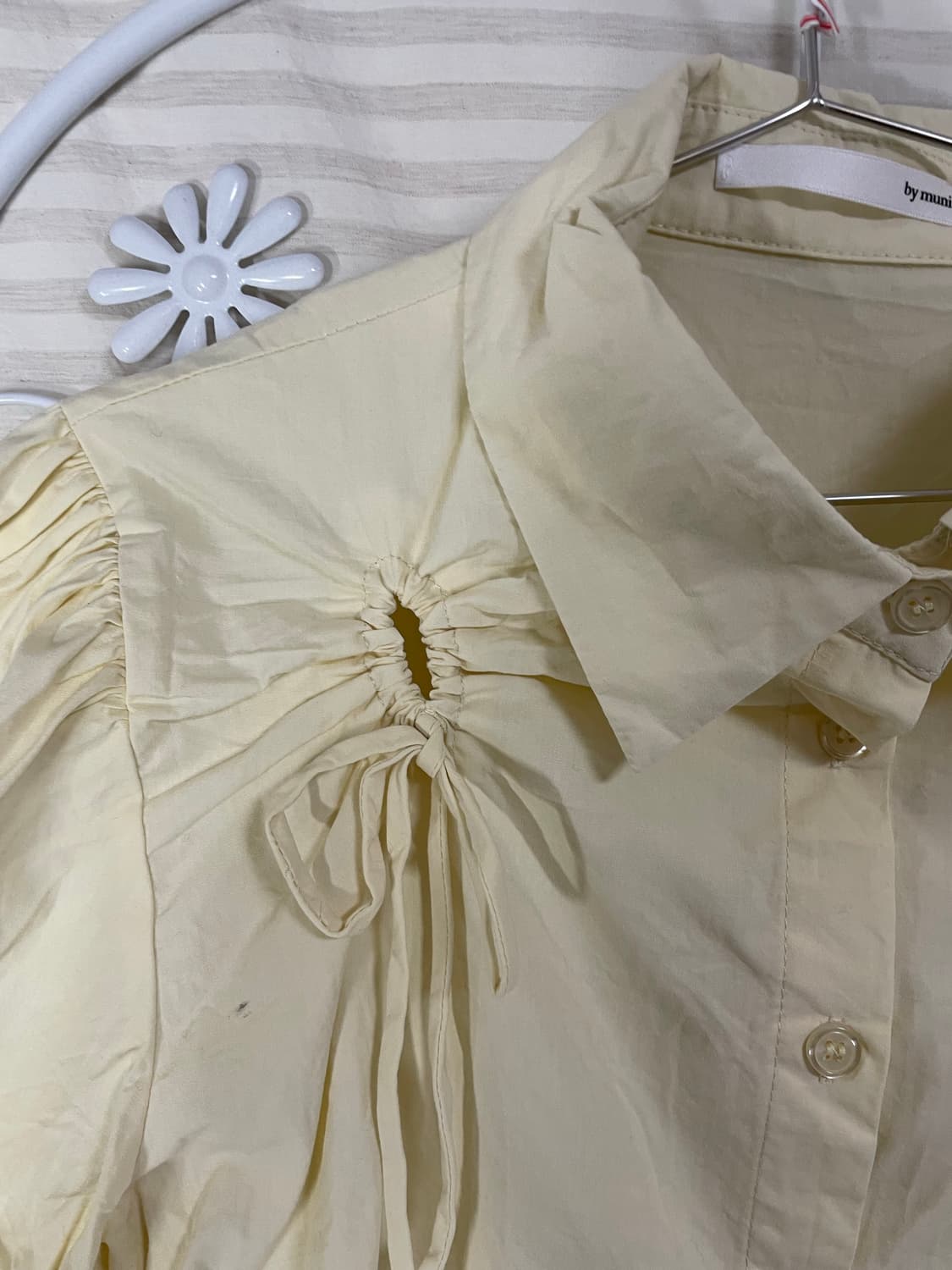 빈티지 크림 리본 트임 크롭 셔츠 872 y2k 스트릿 모리 갸루 일본빈 상품이미지3