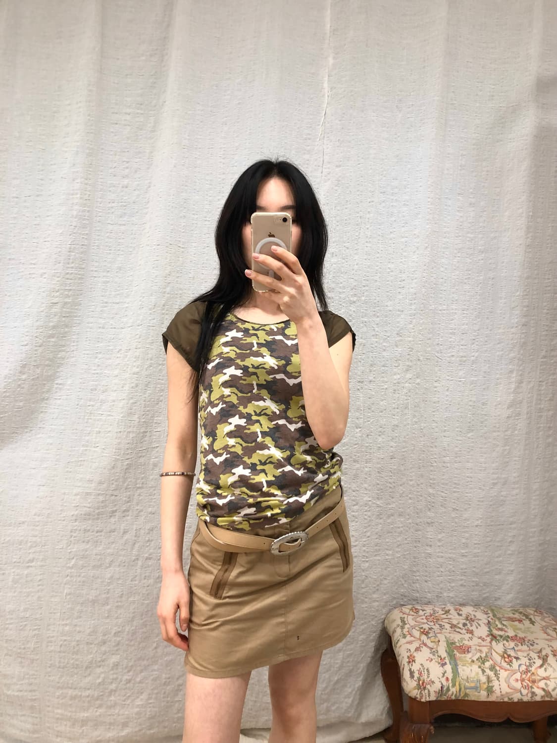 Camo see-through puff top 상품이미지2