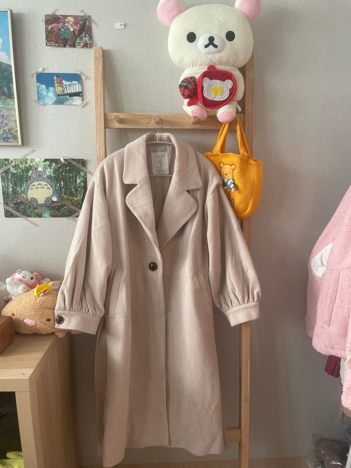 빈티지 핑크베이지 로브 롱코트 상품이미지1