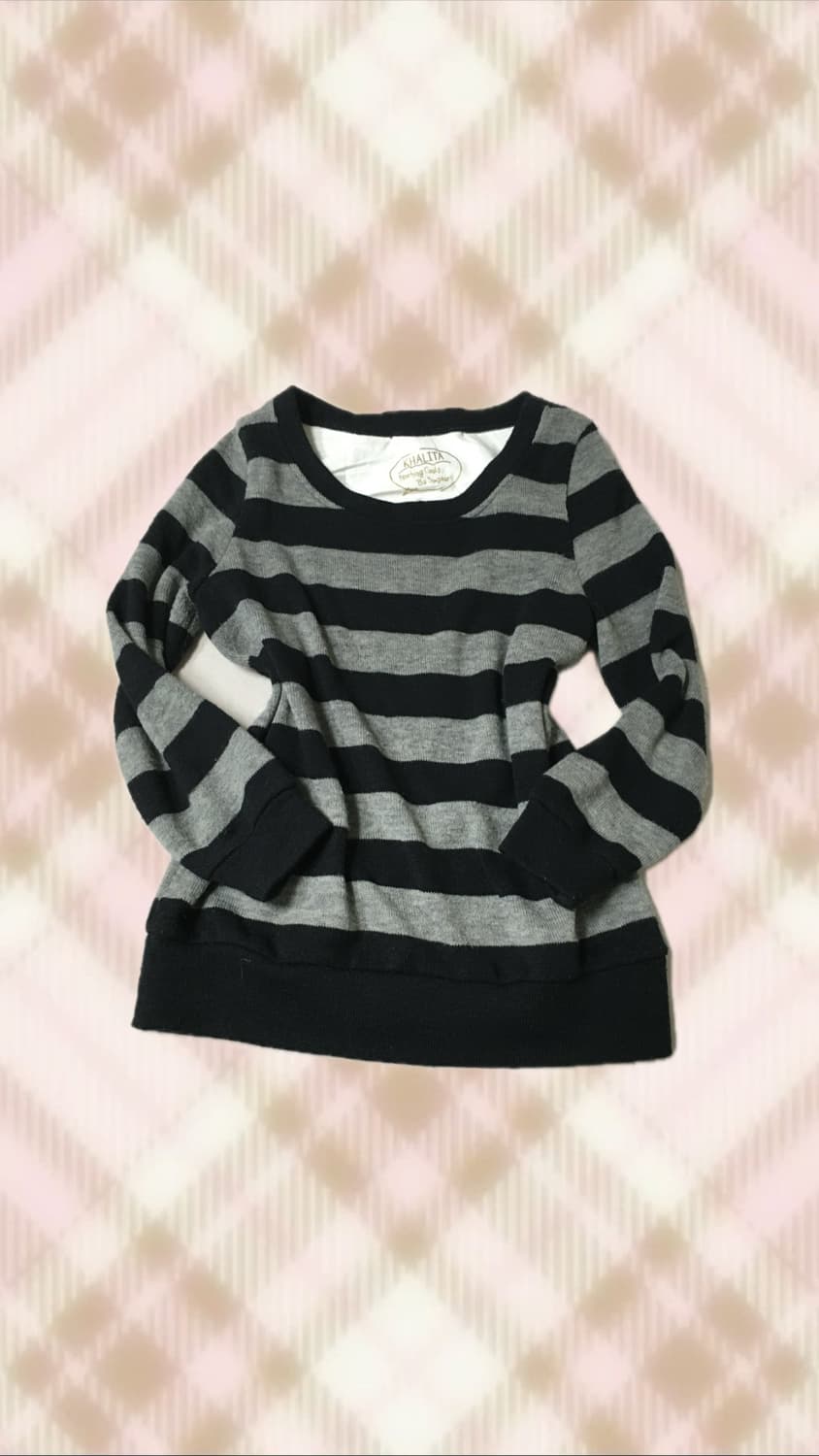 스트라이프 리본 니트 라떼 히메 갸루 러블리 로걀 모리 빈티지 코이세이오 상품이미지1