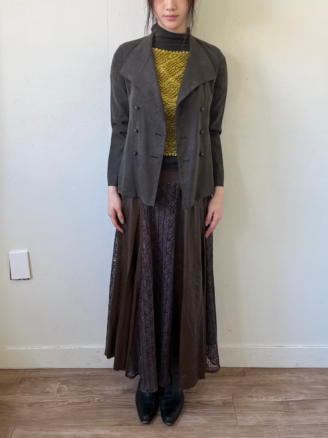 KIYOKO TAKASE 스웨이드 올리브 더블 자켓 상품이미지7