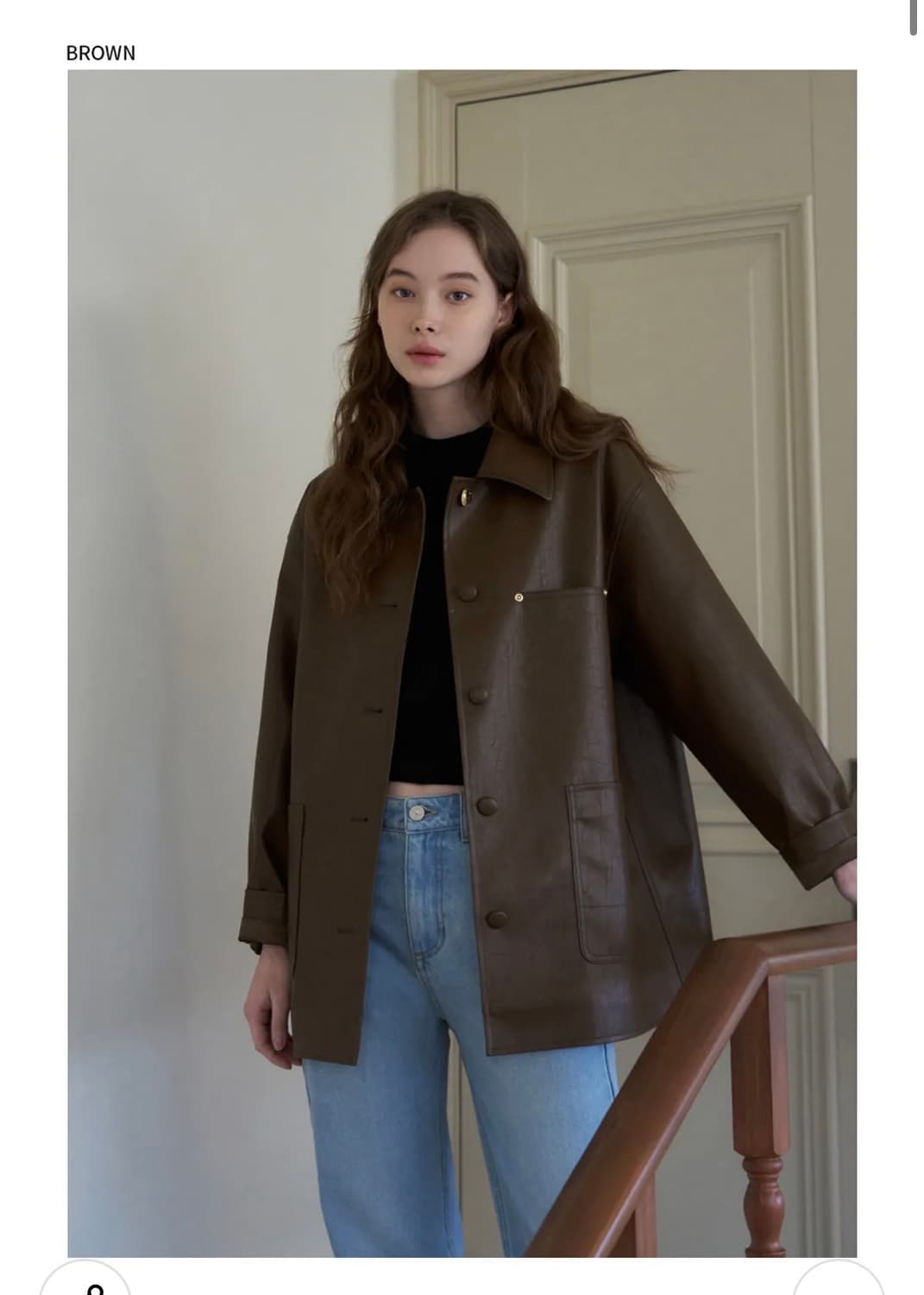 (새상품)(S) 드로우핏 우먼버튼 레더 하프 자켓 [BROWN] 판매 상품이미지3