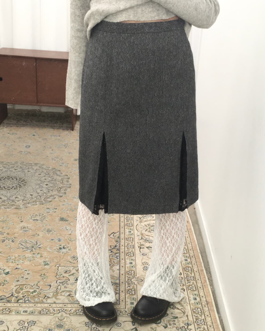 그레이 미디 스커트 상품이미지1