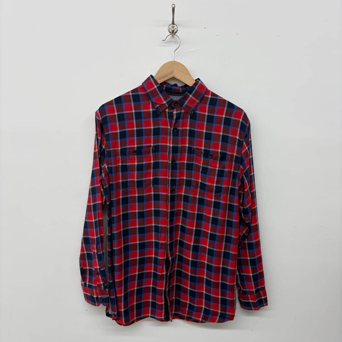 엘엘빈 레드/네이비 체크 남방 셔츠 남/M 상품이미지1