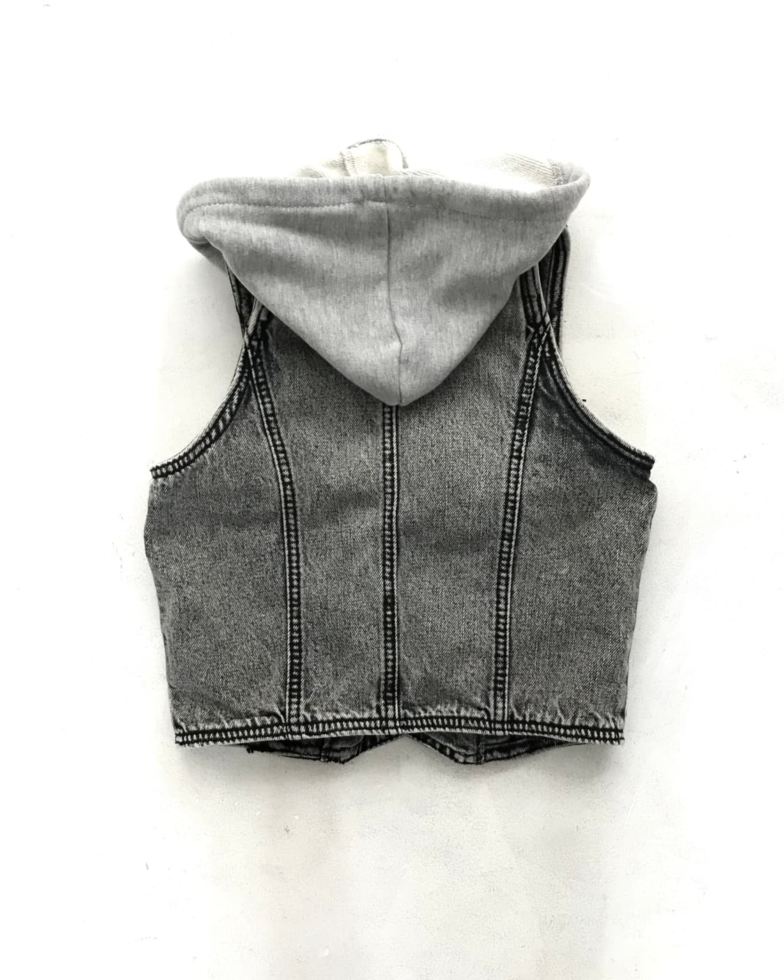Grey Denim attached hoodie mini vest 상품이미지2