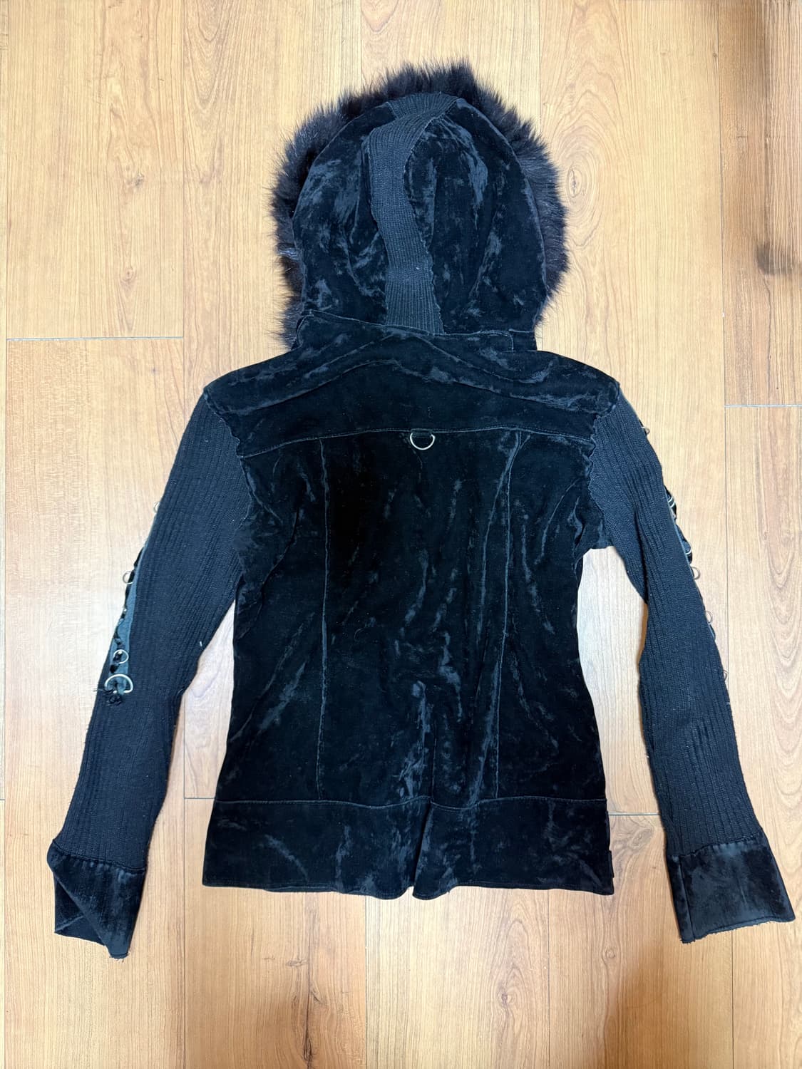 MeiNa fashion 벨벳 퍼 후드 블랙 자켓 락펑크 오네갸루 빈티ㅈ 상품이미지2