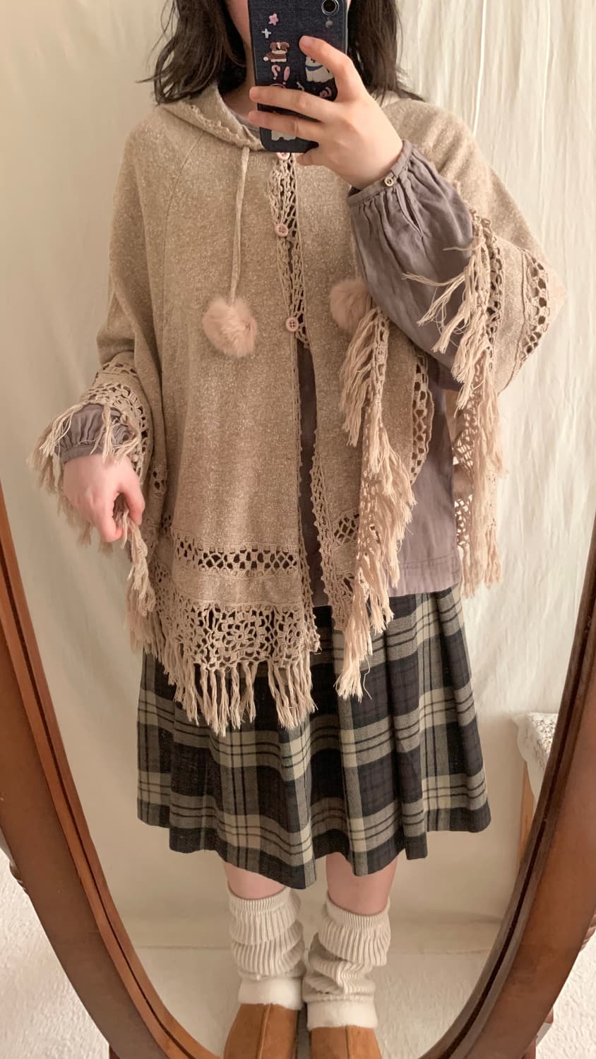 코코아 라떼 크로쉐 모리 니트 후드 케이프 상품이미지4