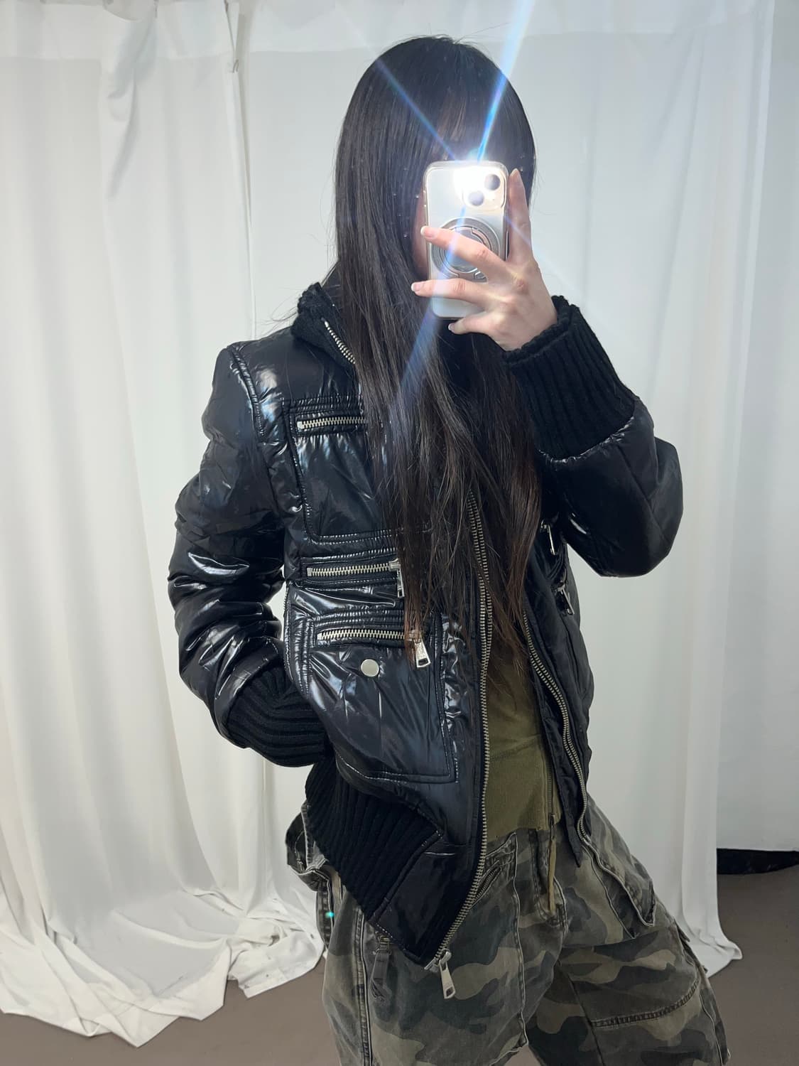 Dolce&gabbana 니트 하이넥 글로시 더블 지퍼 패딩 상품이미지3