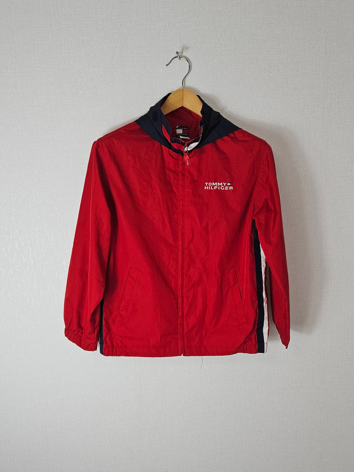 90s 타미힐피거 올드스쿨 우븐 바람막이 자켓 레드 M 빈티지 상품이미지1