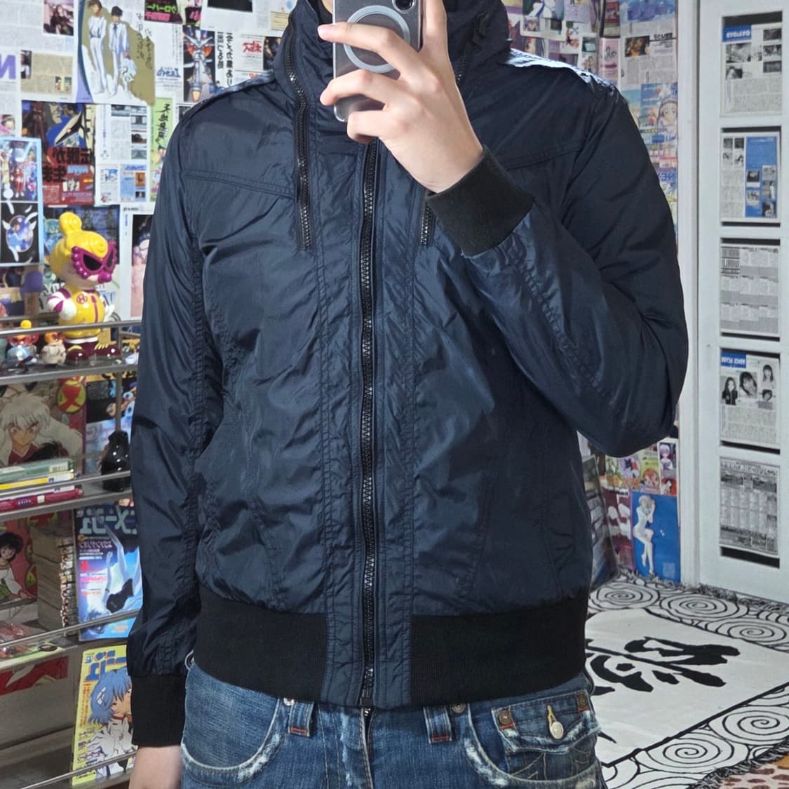 TBJ 빈티지 절개라인 네이비 바람막이 자켓 상품이미지1