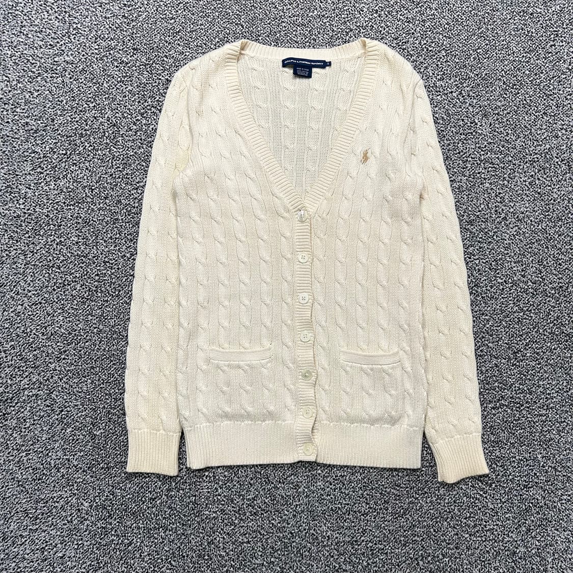 폴로 크림색 케이블 코튼 가디건 상품이미지1