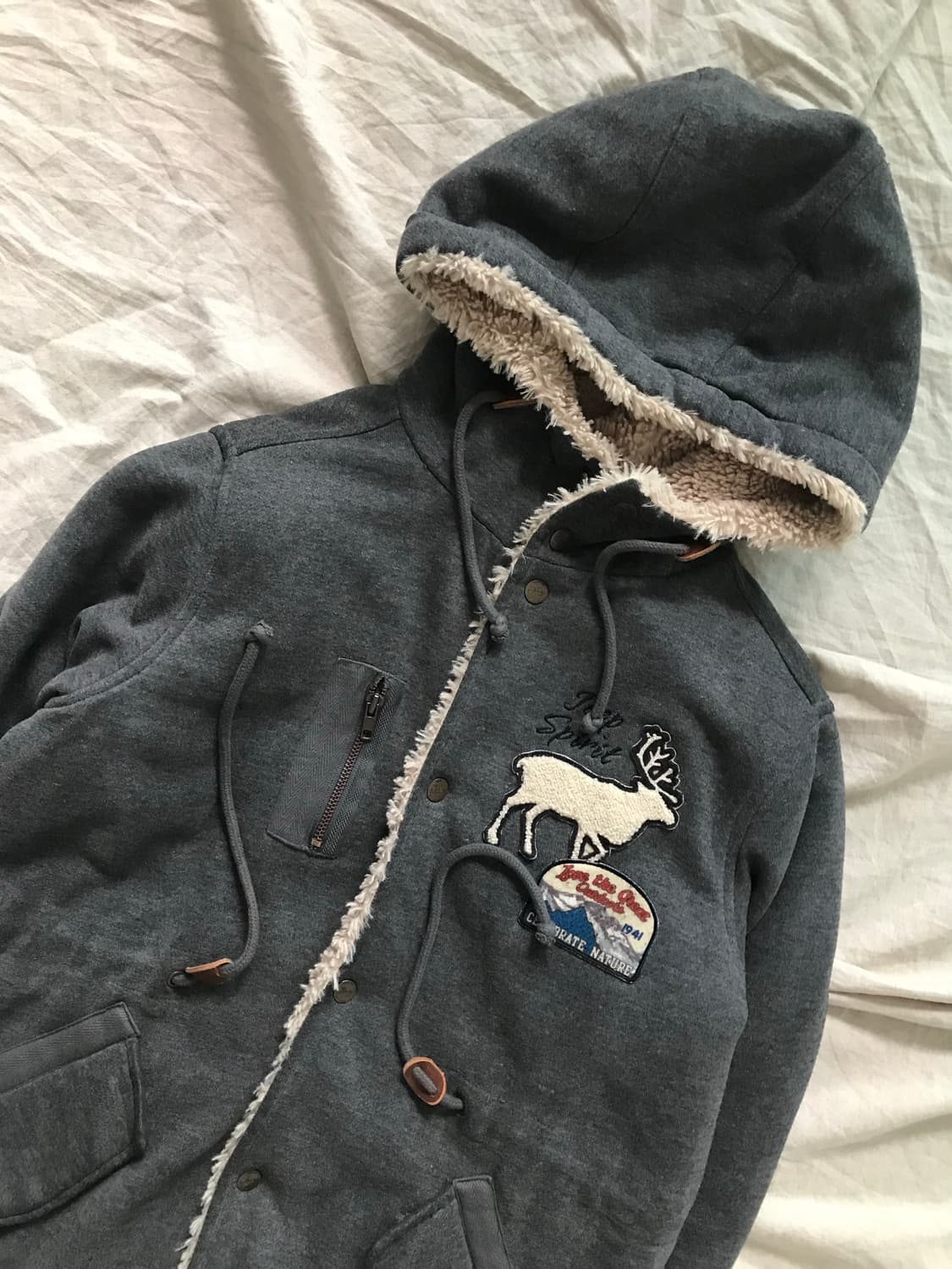 지프 패치 로고 기모 양털 코트 후드집업 상품이미지6