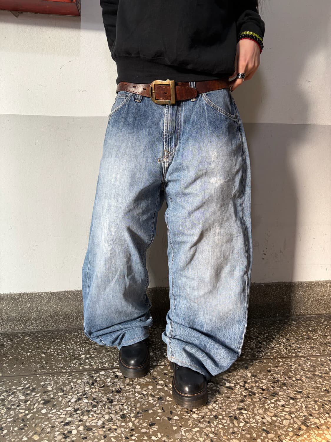90s 올드스쿨 션존자수 데님 팬츠 상품이미지1