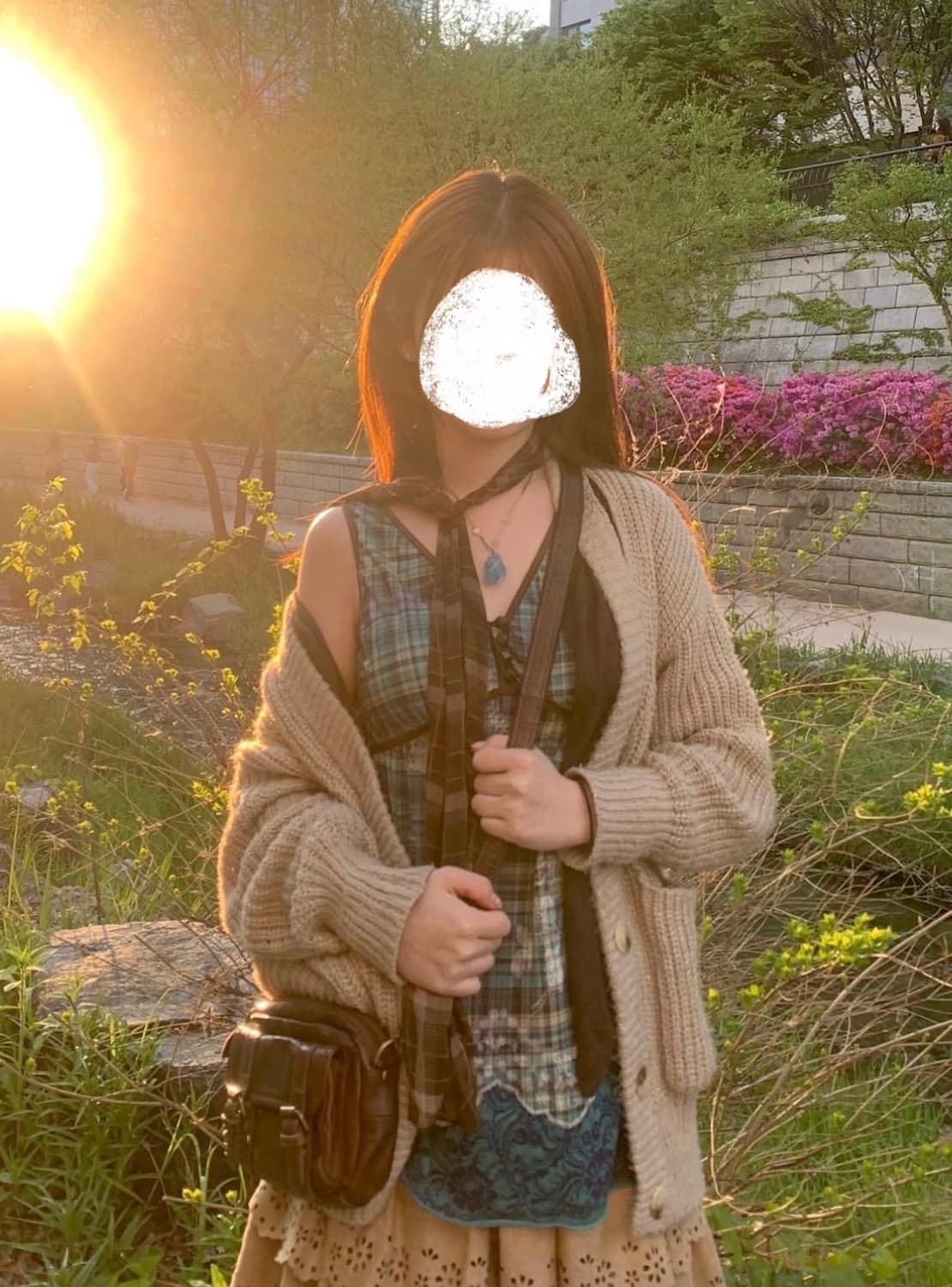 빈티지 민트초코 체크 모리 하구미 슬리브리스 그런지페어리 너드 코코모리 상품이미지3