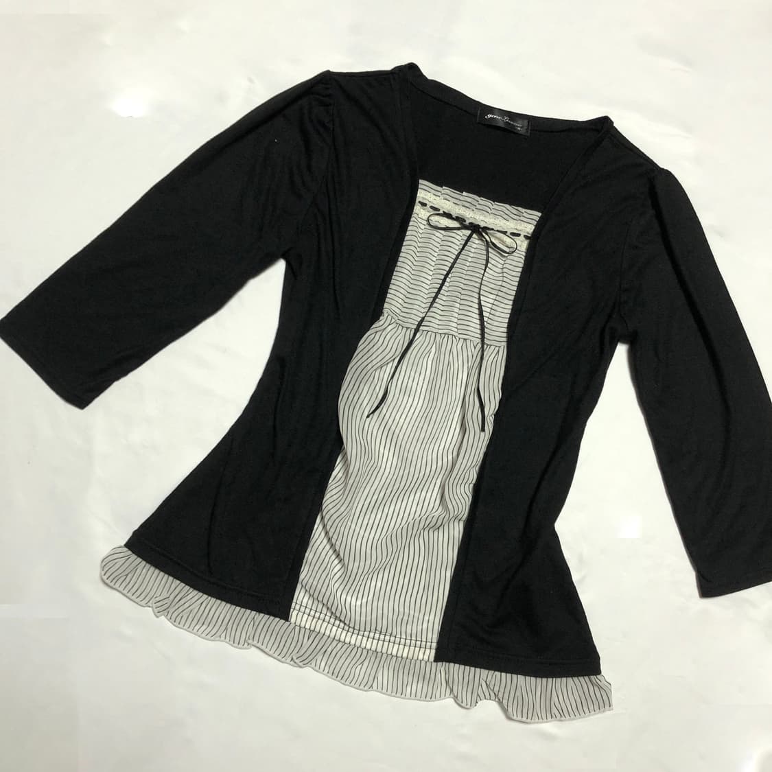 스트라이프 블라우스 탑 블랙 상품이미지2