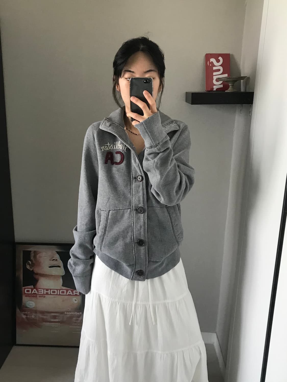 홀리스터 자수 로고 그레이 버튼 면집업 상품이미지1