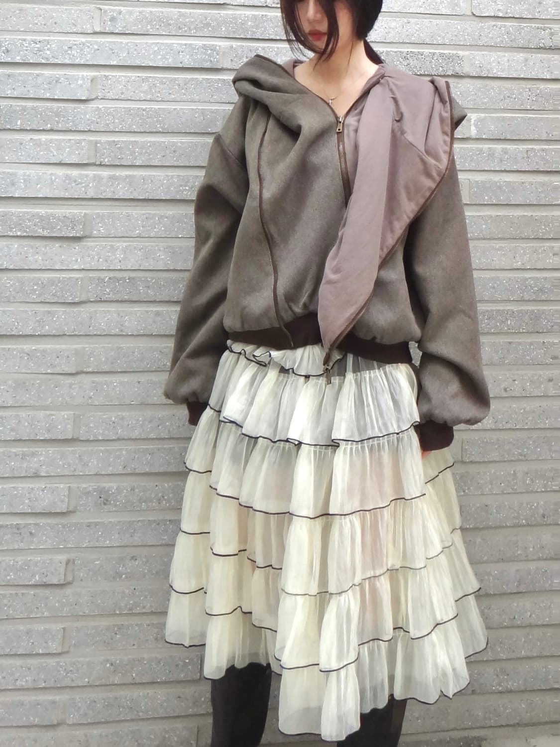 Multi way lining zip up jacket / brown 상품이미지3