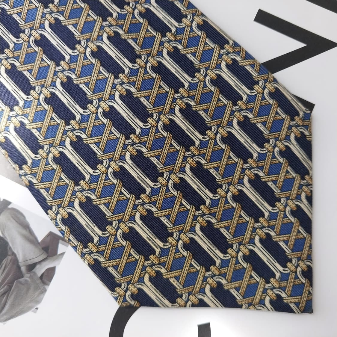 CELINE 셀린느 실크 네이비 패턴 넥타이 9.5cm A+등급 K258 상품이미지7