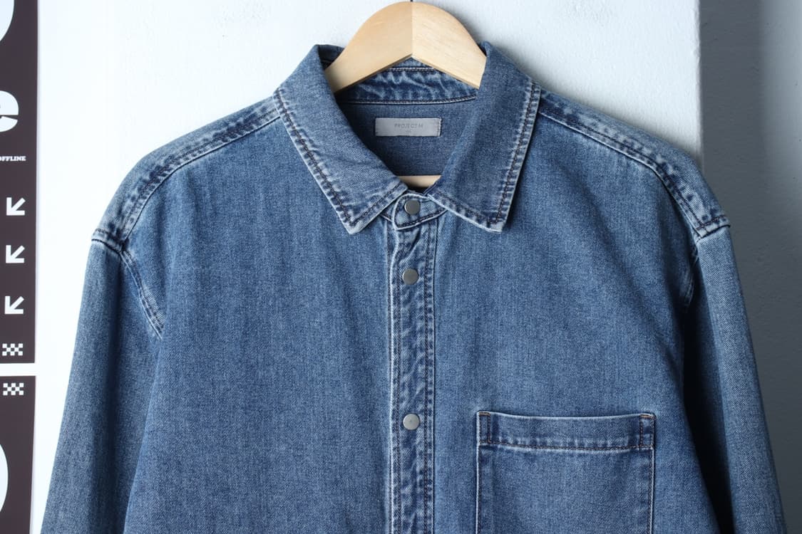 (L-XL) 프로젝트엠 셔츠 남방 데님 청 무지 아메카지-H32001 상품이미지3