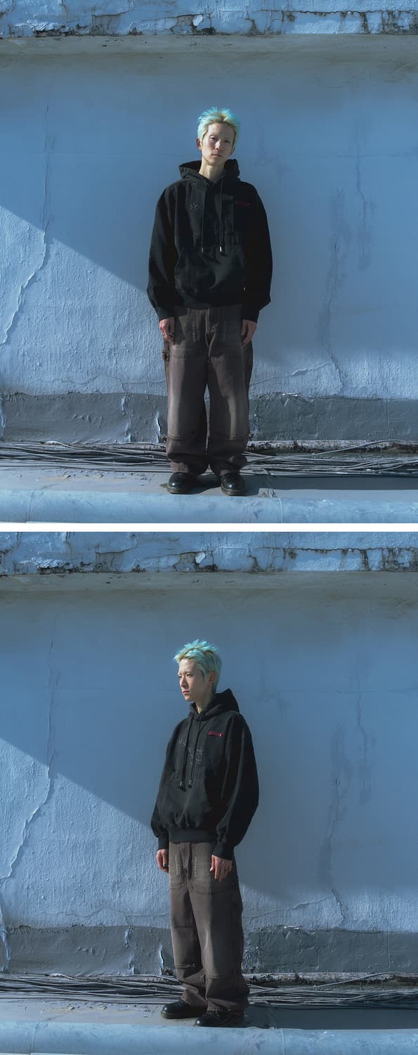 카락터 후드티 Grid Hoodie / Washed Black 상품이미지3