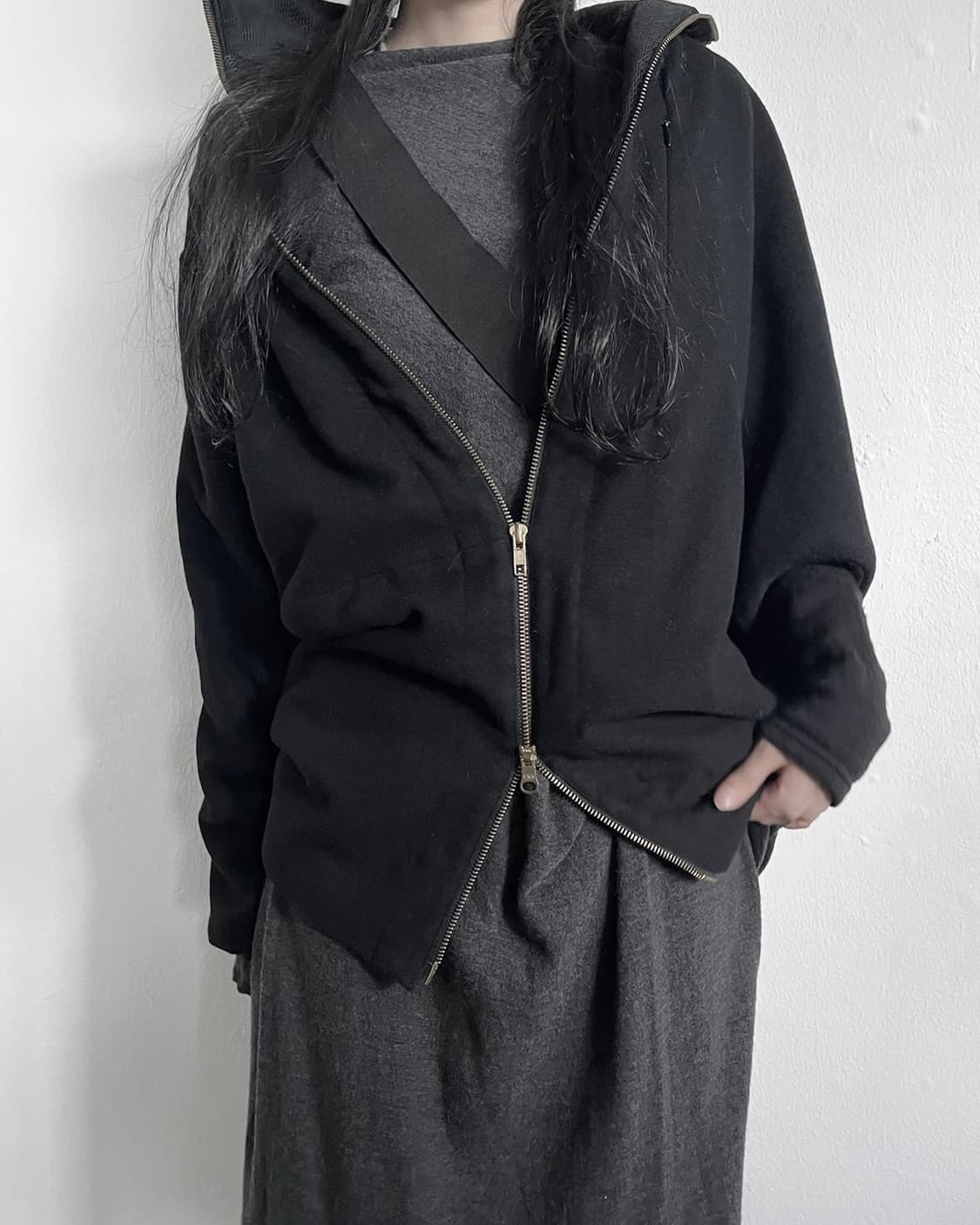 gomme 언밸런스 드레이프 울 집업 자켓 상품이미지2