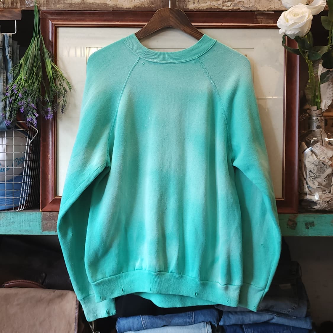 90s Tultex 빈티지 스웻셔츠 플레인 스웻셔츠 썬페이딩 민트 L 상품이미지3