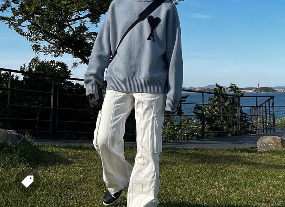 아미 빅하트 로고 오버사이즈 인타르시아 스웨터 니트_스틸 블루 니트 상품이미지3