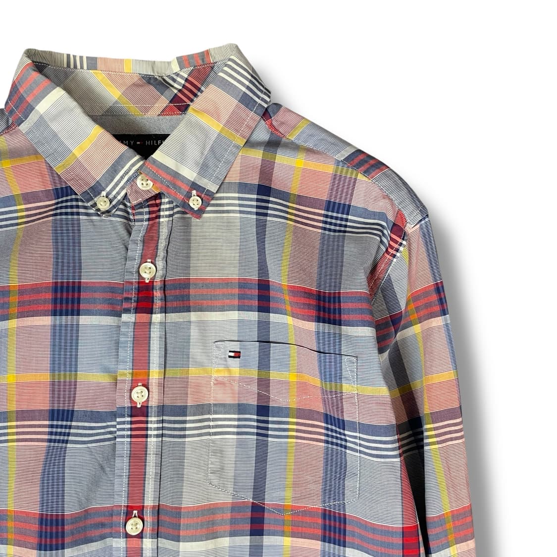 타미힐피거 블루 레드 타탄체크 원포켓 슬림핏 셔츠 M 상품이미지3