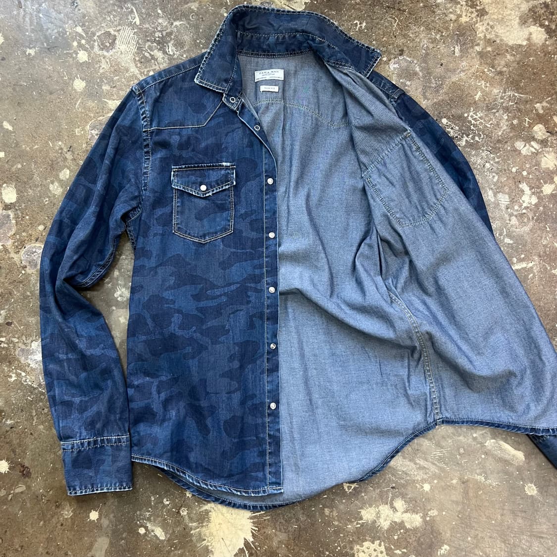 M) ZARA 자라 카모플라쥬 데님셔츠 청남방 상품이미지5
