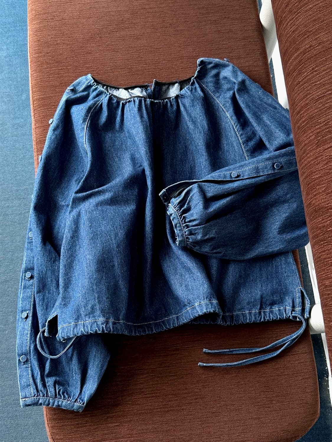 Design button sleeve cropped denim P/O 상품이미지4